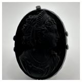 Carved Black Glass Cameo Sterling Ring Bent Jewelr