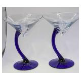 2 Cobalt Blue Stemmed Martini Glasses