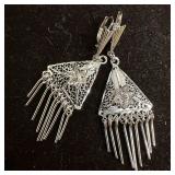 Van Lou Sterling Silver Triangle Shape Floral Dang