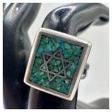 Crushed Turquoise Chips Jewish Star of David Silve