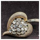 Crown Trifari Rhinestone Leaf Brooch Gold-Tone wit