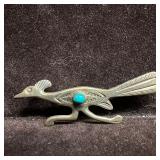 Turquoise Accent Stone Roadrunner Navajo Style Sil