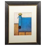 Framed Daniel Patrick Kessler Blue Dog With Apple