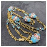 Murano Venetian Glass Lamp Work Blue Bead Fiorato