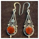 925 Carnelian Cabochon Stone Ornate Sterling Silve