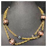 Murano Venetian Lamp Work Glass Black Bead Fiorato