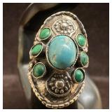 Boho Bohemian Style turquoise and Malachite Silver