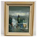 Framed London Street Scene Oil Painting Signed El