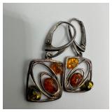 Tri Color Baltic Amber Sterling Silver Dangle Earr