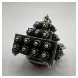 Carnelian Fob Filigree Silver Charm Floral Motifs