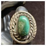 Green Turquoise Raised Bezel Setting Silver Ring S