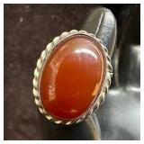 Oval Carnelian Stone Rope Bezel Silver Ring