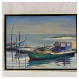 Original Coastal Fishing Boats Oil Painting on Can