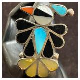 Multi Stone Inlay Zuni Thunderbird Style Silver Ri