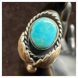 Faux Stone Turquoise Rope and Leaf Motif Accent Si