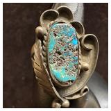 Natural Turquoise In Matrix Navajo Style Silver Ri