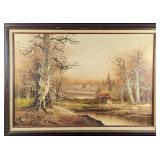 JB Original Oil On Canvas Landscape With Cottage