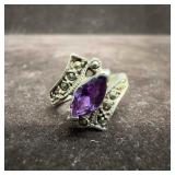 Sterling Silver Thailand 925 Marquise Cut Amethyst