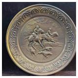 Brass Embossed Round Wall Hang Plate Horse Fox Hun
