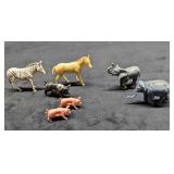 Vintage Plastic Zebra Horse Pigs & Elephants