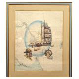 Vintage Framed Cat Island Nautical Map Print