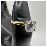 14K Yellow Gold Engagement Ring Round Cut CZ Four