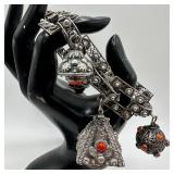 Coral and Spiny Oyster Shell Cabochon Filigree Pan