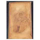 Antique Pyrography Burn Image On Wood Little Girl