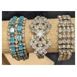 Vintage Unmarked Clear And Blue Rhinestone Silver