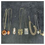 Costume Jewelry Necklace Lot Wood Owl Butterfly Pe