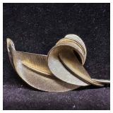 Crown Trifari Gold Tone Leaf Brooch #2