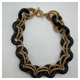 Kenneth Jay Lane Black Resin Gold Tone Chain Link