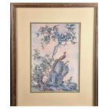 Vintage Asian Style Painted Birds on Fabric