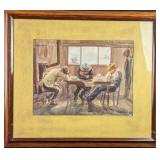 Vintage Framed Watercolor 3 Weary Men At Station X