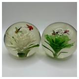 Art Glass Paperweights with Flowers and Butterflie
