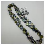 Iridescent Green Abalone Shell Coin Beads Necklace