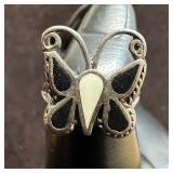 Zuni Style Butterfly Silver Ring Black Onyx White