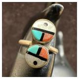Zuni Style Silver Two Panel Sunface Inlay Ring