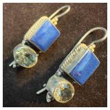 Blue Lapis Cubic Zirconia Hook Sterling Silver 925