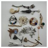 Mixed Vintage Brooch and Tie Bar Lot Gold Filled a