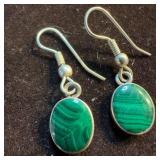 Malachite Sterling Oval Dangle Earrings SS96