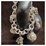 800 Silver Charm bracelet with Cabochon Stones Six