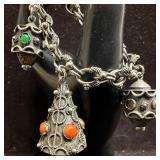 Silver 800 Triple Charm Oval Double Link Chain Bra