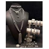 19pc Rhinestones and Silver Tones Dewdrop Drape Co