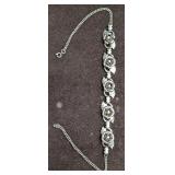 Vintage Silver Tone Rhinestone Roses Bracelet
