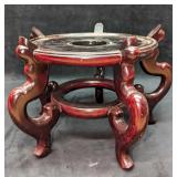 Chinese Wood Base For Vase Or Pot With Lacquered F