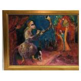 Framed Original Oil On Canvas Entertainer Bard R25