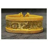 Signed Vintage Gold Tone Hobe Large Etched Floral