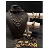 18pc Black and Gold Power Suit Parure Costume Jewe