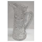 Vintage Cut Glass Stars & Fans 10" Pitcher